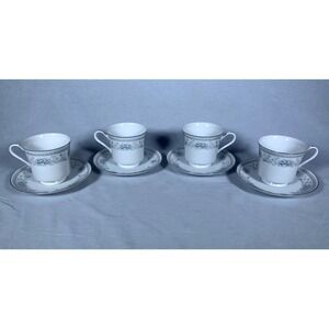 Set of 4 American Limoges Salem Heritage Bridal Bouquet Tea Cups Saucers